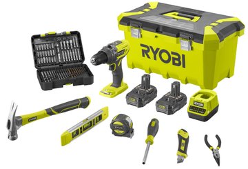 Шурупокрут-дриль ударний акумуляторний Ryobi R18PD3-220TАг, 18В 2х2.0Аг, 0-500/0-1800об/хв, з набором ручного інструменту та оснащенням, з toolbox, 1.3кг 5133005506 фото