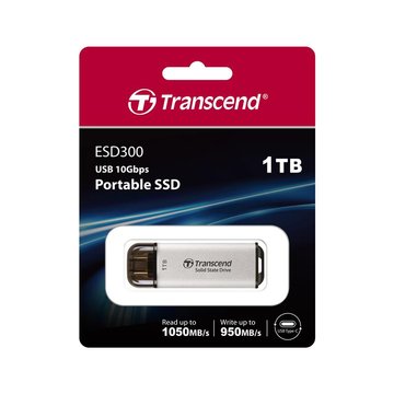 Портативний SSD Transcend 1TB USB 3.1 Gen 2 Type-C ESD300 Silver (TS1TESD300S) TS1TESD300S фото
