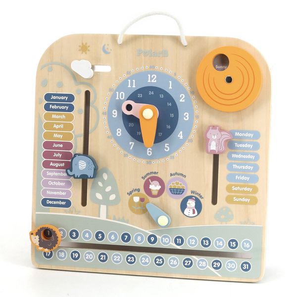 Деревянный календарь Viga Toys PolarB с часами, на английском языке (44056) 44056 фото