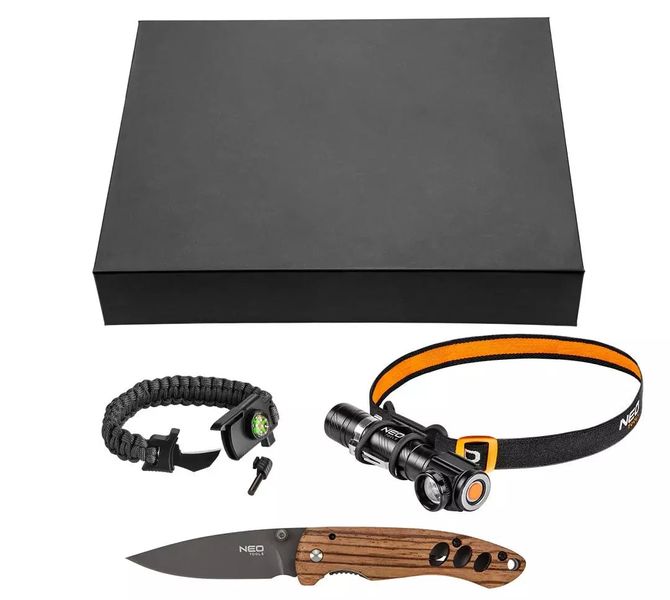 Подарунковий набір Neo Tools (ліхтар 99-026, туристичний браслет 63-140, складний ніж) (63-033) 63-033 фото