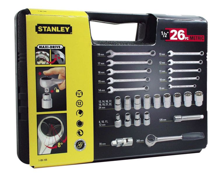 Набір інструменту Stanley, Набір торцевих головок та ключів, 1/2", 26 од., кейс (1-89-105) 1-89-105 фото
