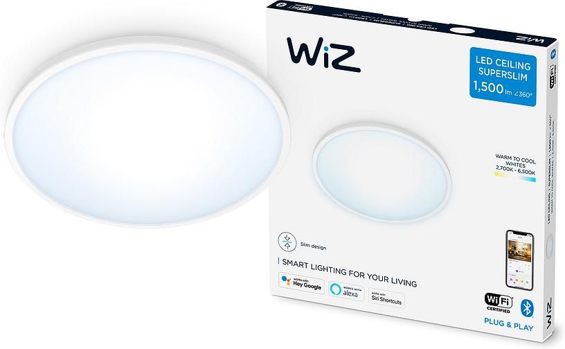 Светильник потолочный умный WiZ SuperSlim Ceiling, 16W, 1500lm, 29,2см, 2700-6500K, Wi-Fi, белый (929002685101) 929002685101 фото
