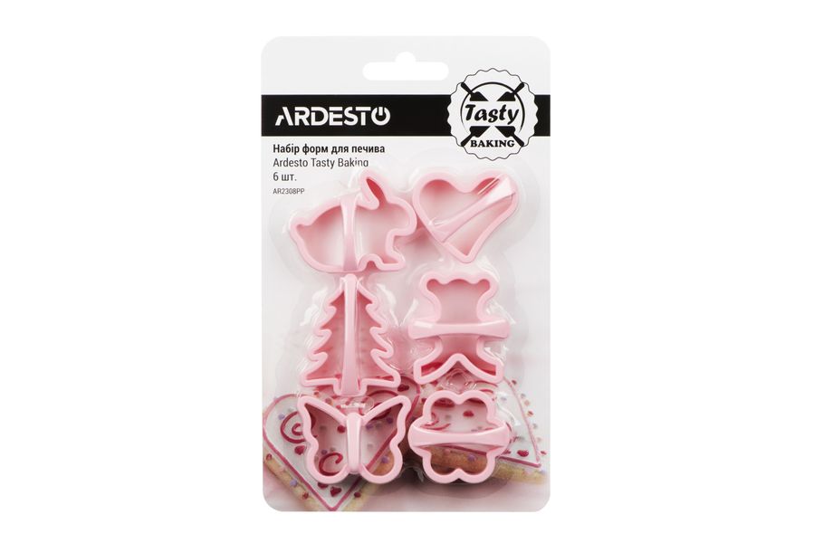 Набір форм для печива Ardesto Tasty baking, 6 шт, рожевий, пластик (AR2308PP) AR2308PP фото