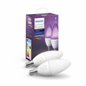 Лампа умная Philips Hue E14, 5.3W(40Вт), 2000K-6500K, RGB, ZigBee, Bluetooth, дымирование, 2шт (929002294210) 929002294210 фото