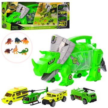 Детский игровой набор динозавр с машинками SY9917 с машинками и фигурками Трейлер SY9917 носорог40см, транспорт4шт, от6,5см, динозавры6шт, 5см, в кор-ке,45-12,5-20см SY9917 фото