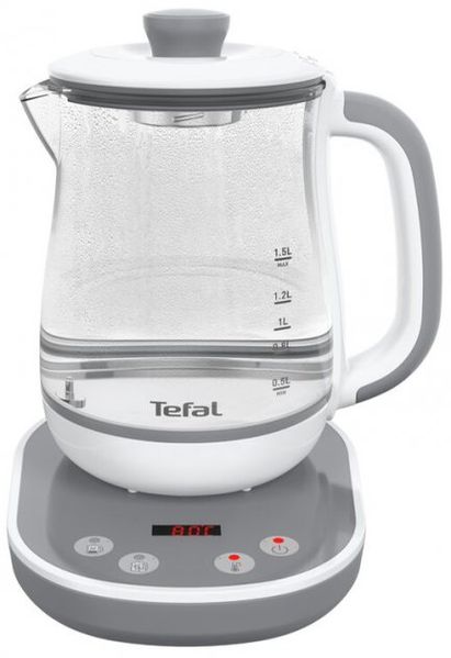 Электрочайник Tefal TASTEA TEA MAKER, 1.5л, стекло, заварник, бело-серый BJ551B10 фото