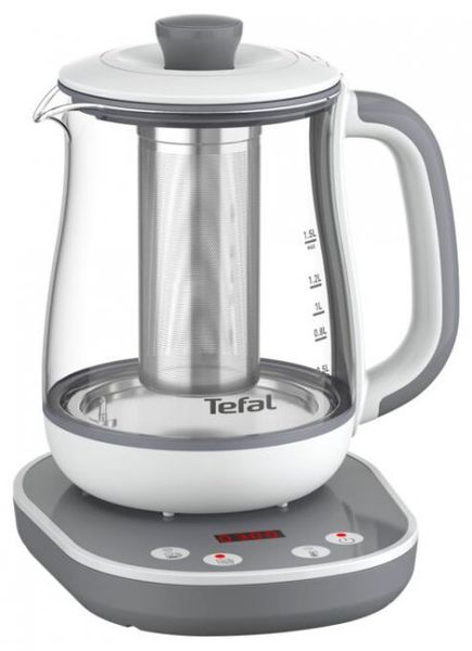 Електрочайник Tefal TASTEA TEA MAKER, 1.5л, скло, заварник, біло-сірий BJ551B10 фото