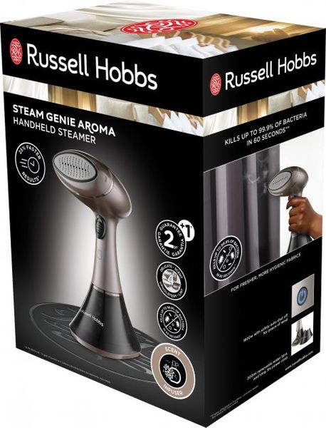 Відпарювач Russell Hobbs компактний Steam Genie Aroma, 1800Вт, 200мл, постійна пара - 32гр, керам. підошва, чорно-коричневий (28040-56) 28040-56 фото