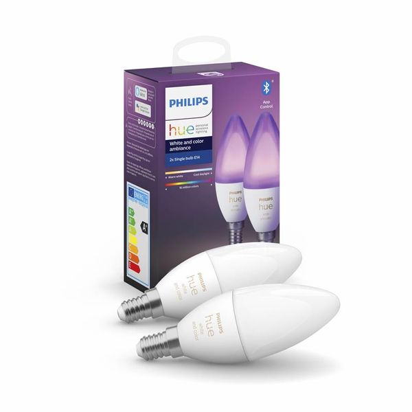 Лампа розумна Philips Hue E14, 5.3W(40Вт), 2000K-6500K, RGB, ZigBee, Bluetooth, димування, 2шт (929002294210) 929002294210 фото