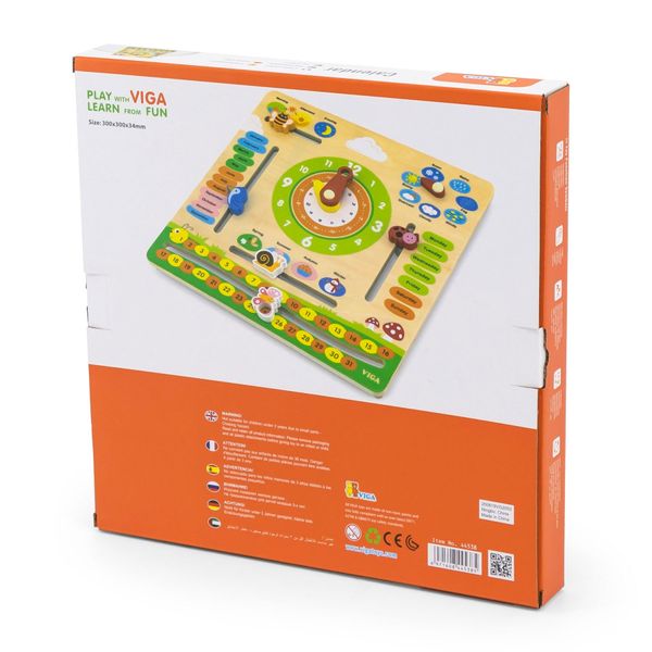 Деревянный календарь Viga Toys с часами, на английском языке (44538) 44538 фото