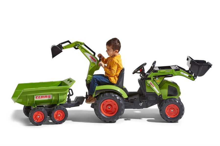 Детский трактор на педалях с прицепом, передним и задним ковшами Falk CLAAS AXOS (цвет – зеленый) (1010W) 1010W фото