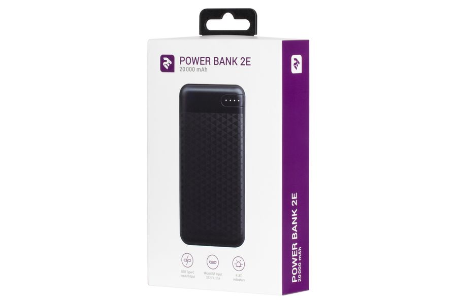 Акумулятор портативний літій-іонний Power bank 2E 20000мА·год USB-A, чорний (2E-PB2004-BLACK) 2E-PB2004-BLACK фото