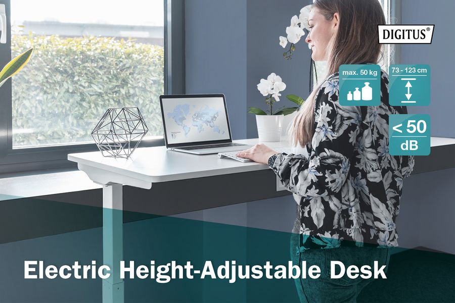 Стіл DIGITUS Electric Height Adjustable, 73-123cm, білий (DA-90407) DA-90407 фото