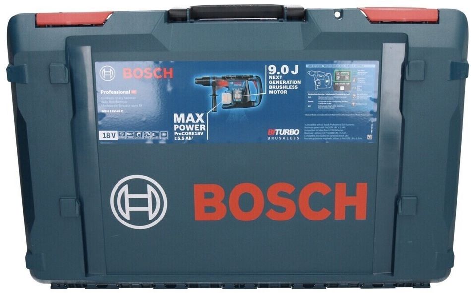Перфоратор акумуляторний безщітковий Bosch GBH 18V-40 C BITURBO, 18 В, SDS max, 9 Дж, 4 режими, XL-BOXX, 7 кг (без АКБ и ЗП) (0.611.917.120) 0.611.917.120 фото