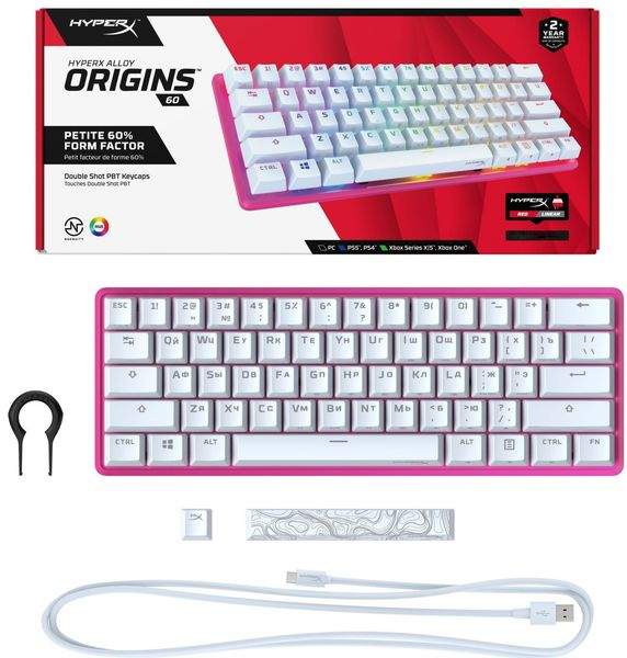 Клавиатура HyperX Alloy Origin 60 Red USB RGB ENG/RU, Pink (572Y6AA) 572Y6AA фото