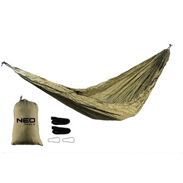 Гамак Neo Tools, материал нейлон 210T, 330x140см, до 200кг, шнуры, сумка для переноски, зеленый (63-124) 63-124 фото