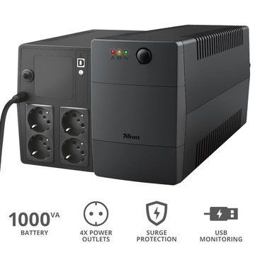 Источник бесперебойного питания Trust Paxxon 1000VA UPS with 4 standard wall power outlets BLACK - Уценка 23504_TRUST фото