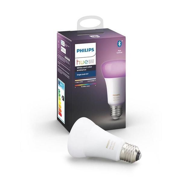 Лампа розумна Philips Hue E27, 9W(60Вт), 2000K-6500K, RGB, ZigBee, Bluetooth, димування (929002216824) 929002216824 фото