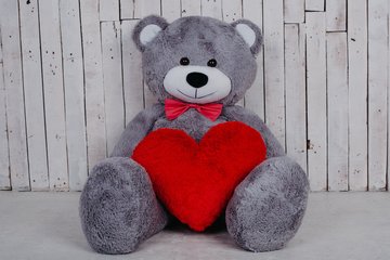 Большая мягкая игрушка мишка с сердцем Yarokuz Билли 150 см Серый (YK0095) YK0051 фото