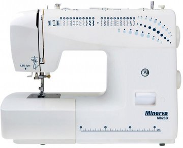 Швейная машина МINERVA M823B, электромех., 85Вт, 26 шв.оп., Полуавтомат петля, белый + синий M823B фото