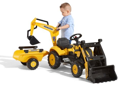 Детский трактор на педалях с прицепом, передним и задним ковшиком Falk Komatsu (цвет - желтый) (2076N) 2076N фото