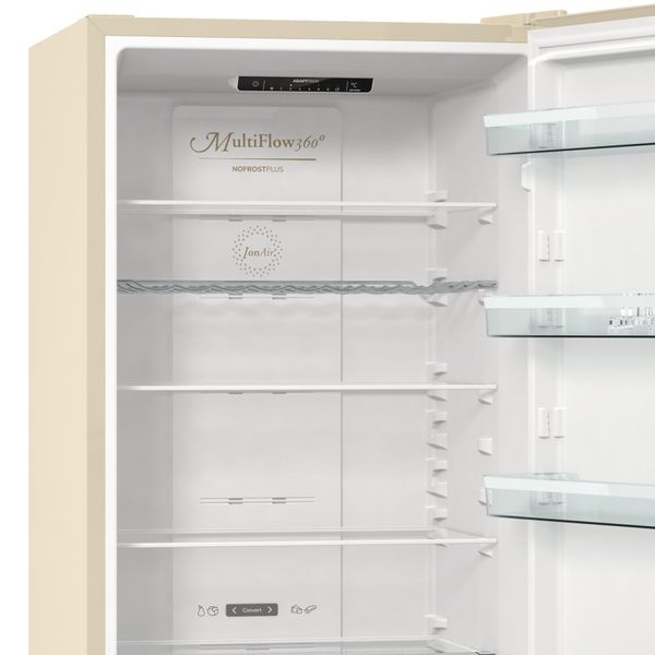 Холодильник з нижн. мороз. камерою Gorenje, 200х60х60см, 2 двері, 235( 96)л, А++, NF+ , Зона св-ті, Внутр. Диспл, Беж (NRK6202CLI) NRK6202CLI фото
