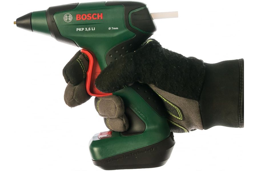 Пістолет клейовий Bosch Bosch PKP 3.6 LI, 3.6В, Акб 1.5Аг, стрижні 7х150мм, подача 20г/хв, 170 град. 0.3кг 0.603.264.620 фото