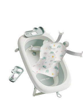 Набор Ванна складная Babyhood с термометром зеленая и горка Слоненок (BH-338G+E) BH-338G+E фото