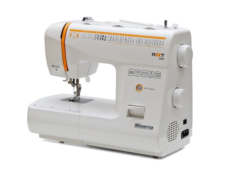 Швейная машина МINERVA NEXT 363D, электромех., 85Вт, 36 шв.оп., петля полуавтомат, белый + оранжевый NEXT363D фото