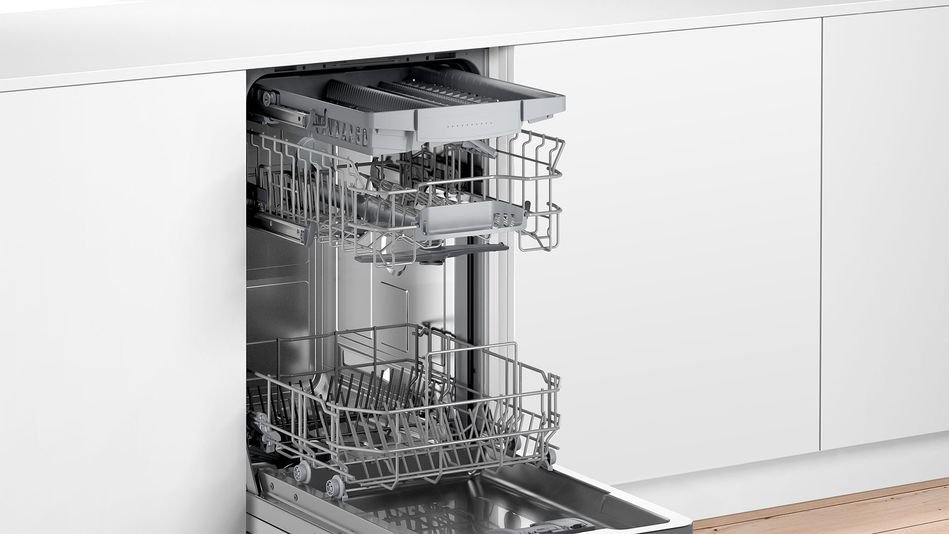 Посудомийна машина Bosch вбудовувана, 9компл., A+, 45см, дисплей, 3й кошик, білий (SPV4XMX10K) SPV4XMX10K фото