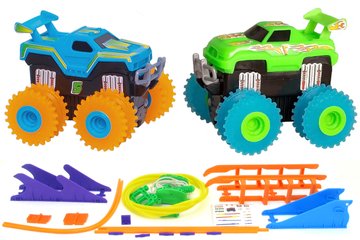 Машинки на бат. Trix Trux набор 2 машинки с трассой (синий+зеленый) JLT-AS332BG фото