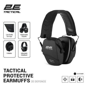 Тактичні захисні навушники 2E Defence Black NRR: 25 dB, пасивні 2E-TPE016BK 2E-TPE016BK фото