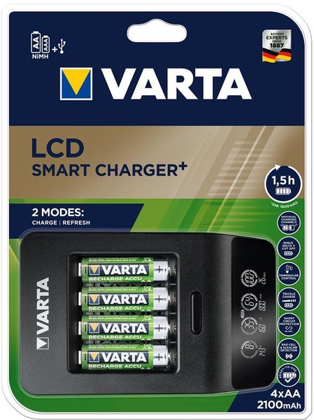 Зарядний пристрій VARTA LCD Smart Plus CHARGER+4xAA 2100 mAh (57684101441) 57684101441 фото