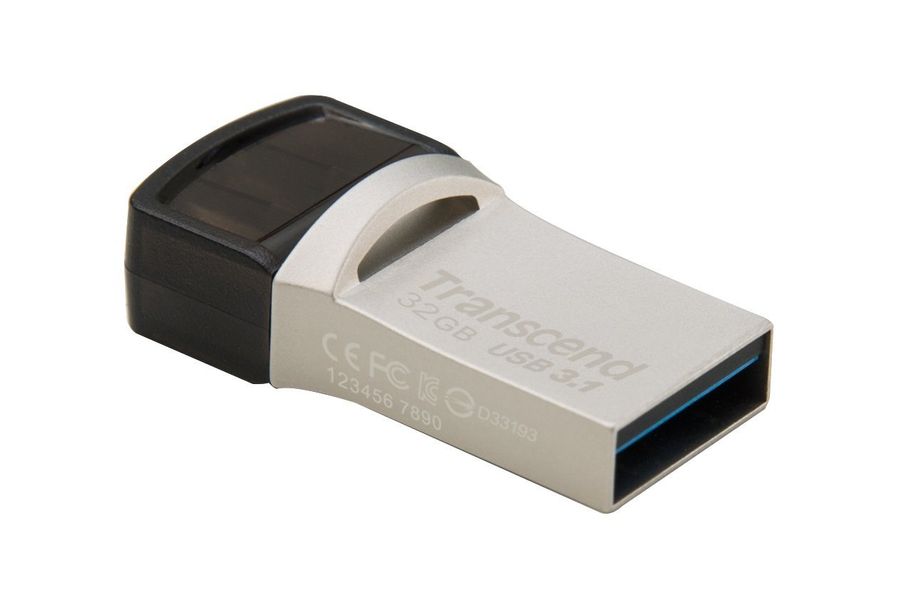 Накопичувач Transcend 32GB USB 3.1 Type-A + Type-C 890 R90/W30MB/s Metal Silver (TS32GJF890S) TS32GJF890S фото