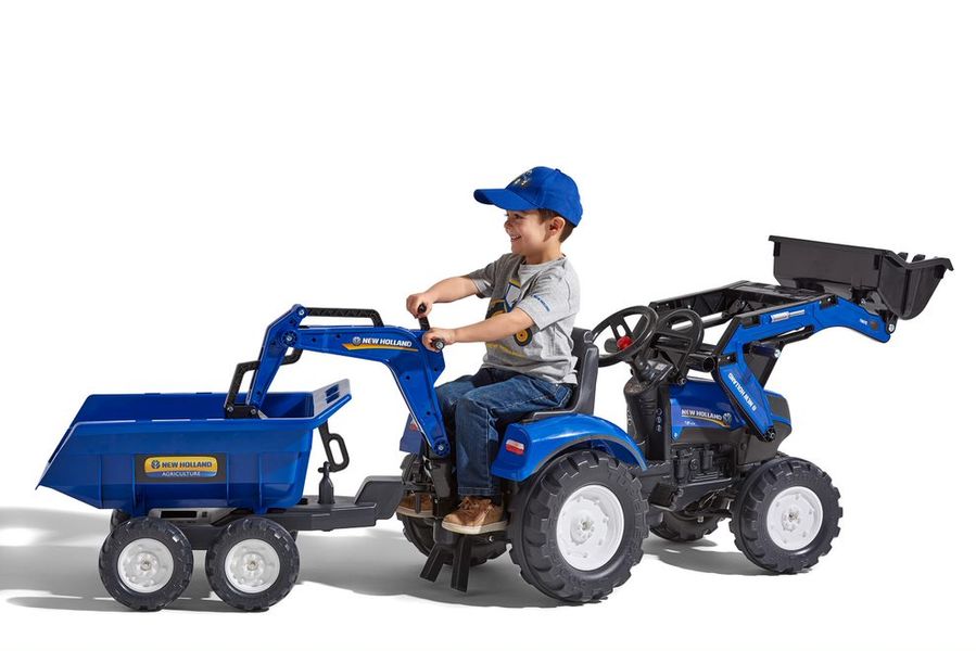 Детский трактор на педалях с прицепом, передним и задним ковшиком Falk NEW HOLLAND (цвет - синий) (3090W) 3090W фото