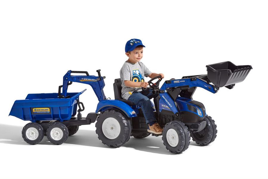 Дитячий трактор на педалях з причепом, переднім та заднім ковшами Falk NEW HOLLAND (колір - синій) (3090W) 3090W фото