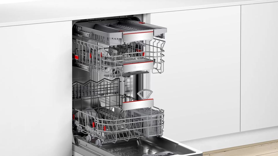 Посудомийна машина Bosch вбудовувана, 10компл., A+++, 45см, дисплей, 3й кошик, білий (SPV6ZMX21K) SPV6ZMX21K фото