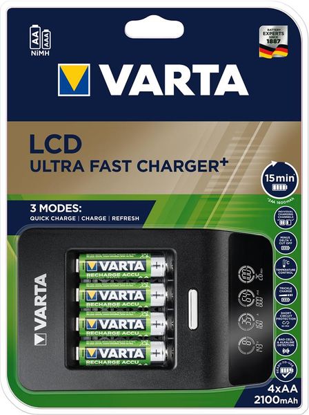 Зарядний пристрій VARTA LCD Ultra Fast Plus Charger + 4xAA 2100 mAh (57685101441) 57685101441 фото