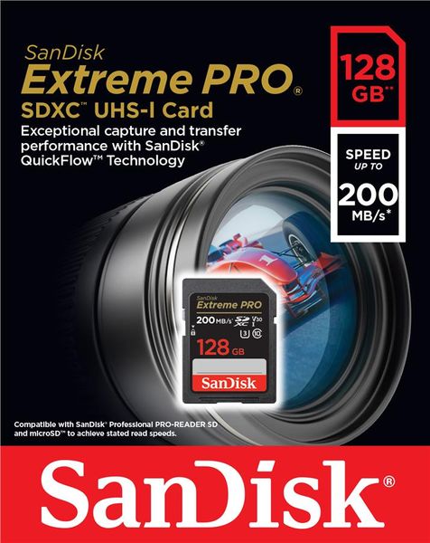 Карта пам'яті SanDisk SD 128GB C10 UHS-I U3 R200/W140MB/s Extreme Pro V30 (SDSDXXD-128G-GN4IN) SDSDXXD-128G-GN4IN фото