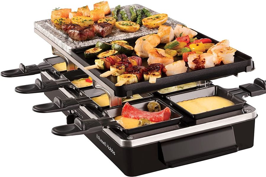 Гриль Russell Hobbs раклетниця Multi Raclette 3 in 1, 1400Вт, 8 сковорідок, нерж.сталь, чорний (26280-56) 26280-56 фото