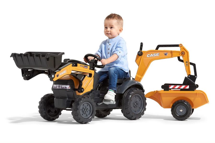 Детский трактор на педалях с прицепом, передним и задним ковшами Falk CASE CE (цвет - оранжевый) (967N) 967N фото