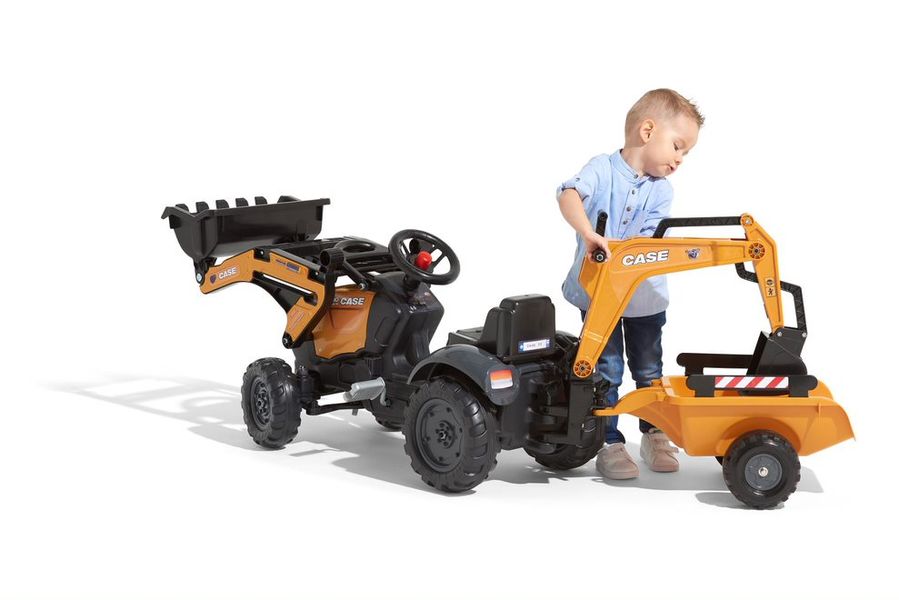 Дитячий трактор на педалях з причепом, переднім та заднім ковшами Falk CASE CE (колір - помаранчевий) (967N) 967N фото