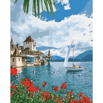 Картина за номерами. Морський пейзаж "Ранок в Швейцарії" , 40 * 50 см (KHO2734) KHO2734 фото