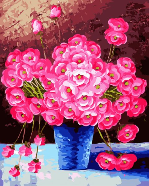 Картина за номерами. Brushme "Рожеві квіти у синій вазі" GX9162, 40х50 см GX9162 фото