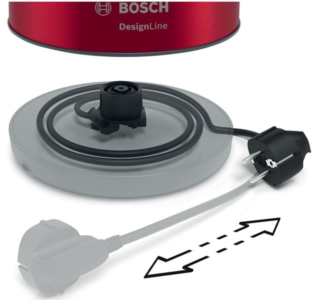 Електрочайник Bosch, 1.7л, метал, червоний з сірим (TWK4P434) TWK4P434 фото