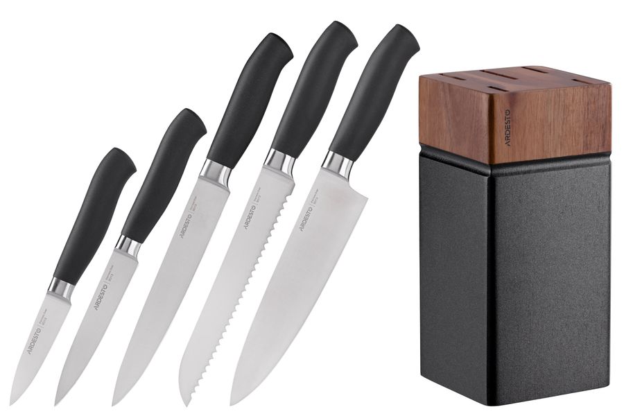 Набір ножів з блоком Ardesto Black Mars, 6 предметів, нержавіюча сталь, дерево - Уцінка AR2020SW фото