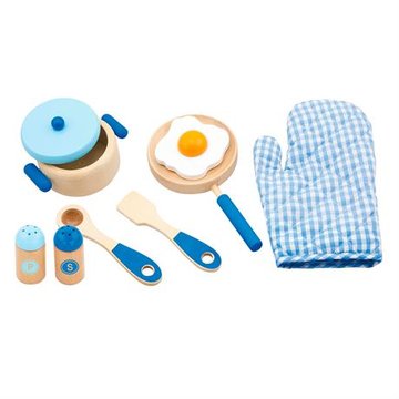 Детский кухонный набор Viga Toys Игрушечная посуда из дерева, голубой (50115) 50115 фото