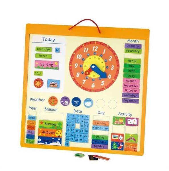 Магнитный календарь Viga Toys с часами, на английском языке (50377) 50377 фото