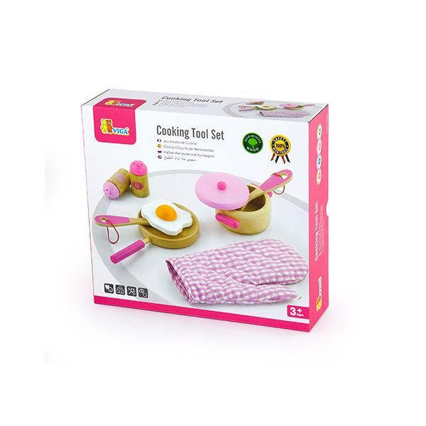 Детский кухонный набор Viga Toys Игрушечная посуда из дерева, розовый (50116) 50116 фото