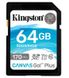 Карта памяти Kingston 64GB SDXC C10 UHS-I U3 R170 / W70MB / s Canvas Go Plus (SDG3/64GB)